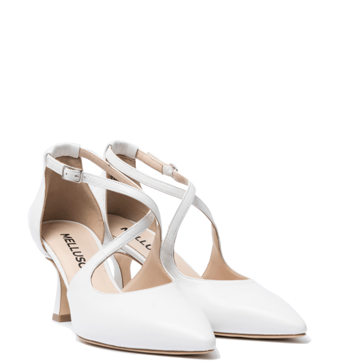 Décolleté Aperto Melluso Doppio Cinturino Pelle Bianco Sposa