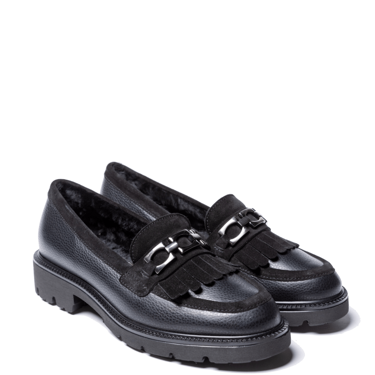 Mocassino Savorè Pelle Willer e Camoscio Bristol Nero Fodera Montone - Savorè - Calzature Savorè