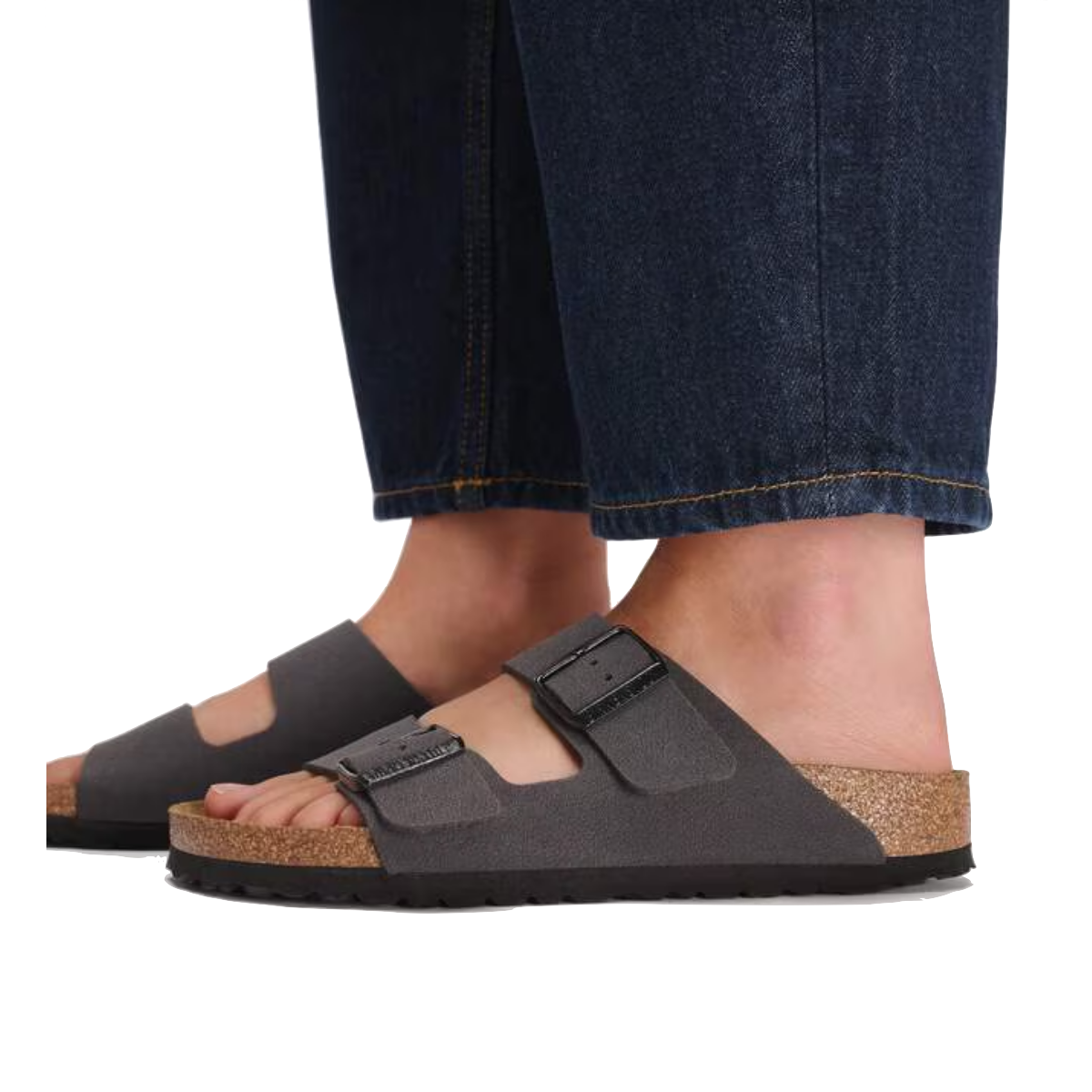 Ciabattina-Birkenstock-Arizona-Birko-Flor-Velvet-Gray/Black-Buckles-5