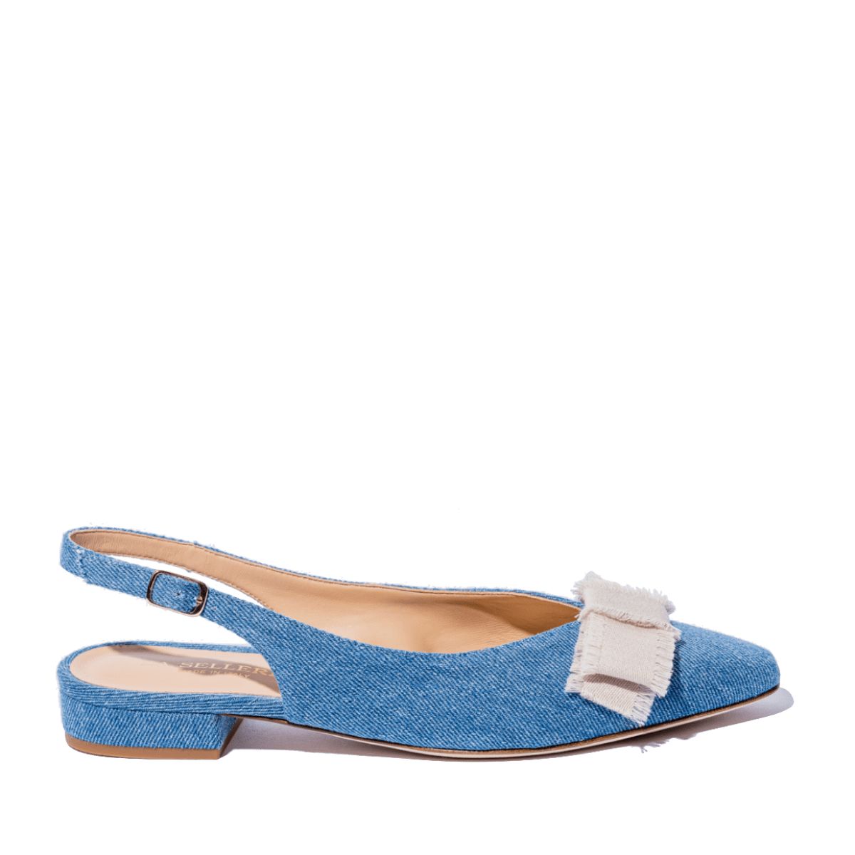 Slingback Bassa La Sellerie Nastro Gros Grain Tessuto Denim - La Sellerie - Calzature Savorè