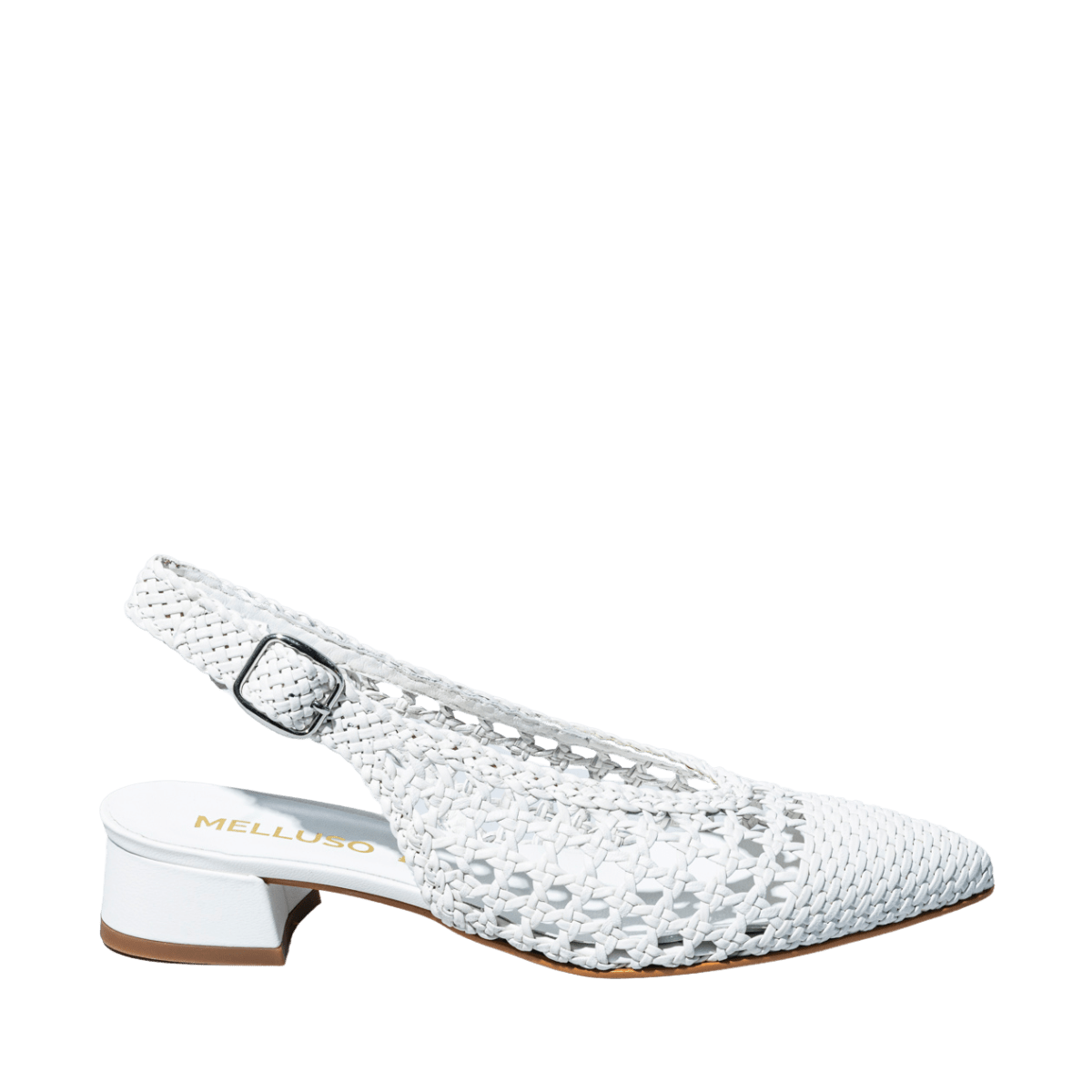 Slingback Melluso Arianna Pelle Traforato e Intreccio Bianco - Melluso - Calzature Savorè
