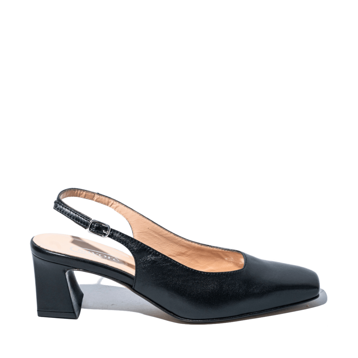 Slingback Savorè Punta Quadra Pelle Nero - Savorè - Calzature Savorè