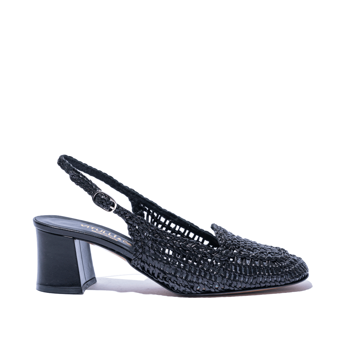 Slingback Vitulli & Co. Pelle Intreccio Nero - Vitulli & Co. - Calzature Savorè