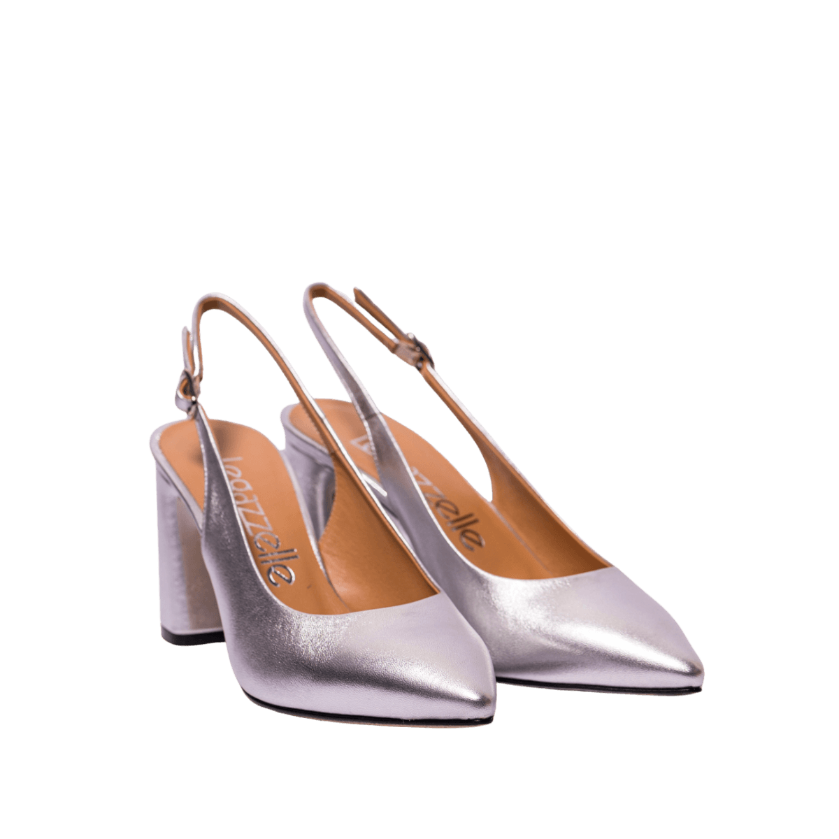 Slingback Le Gazzelle Alto Pelle Laminato Argento