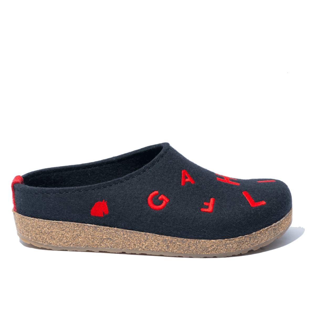 Pantofola Haflinger Grizzly Lettere Nero/Rosso - Haflinger - Calzature Savorè