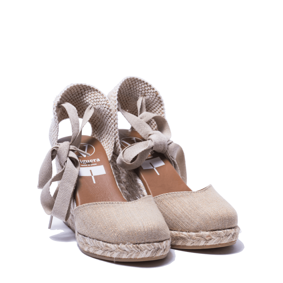 Zeppa Alta in Corda Viguera Tessuto Laminato Oro - Viguera - Calzature Savorè