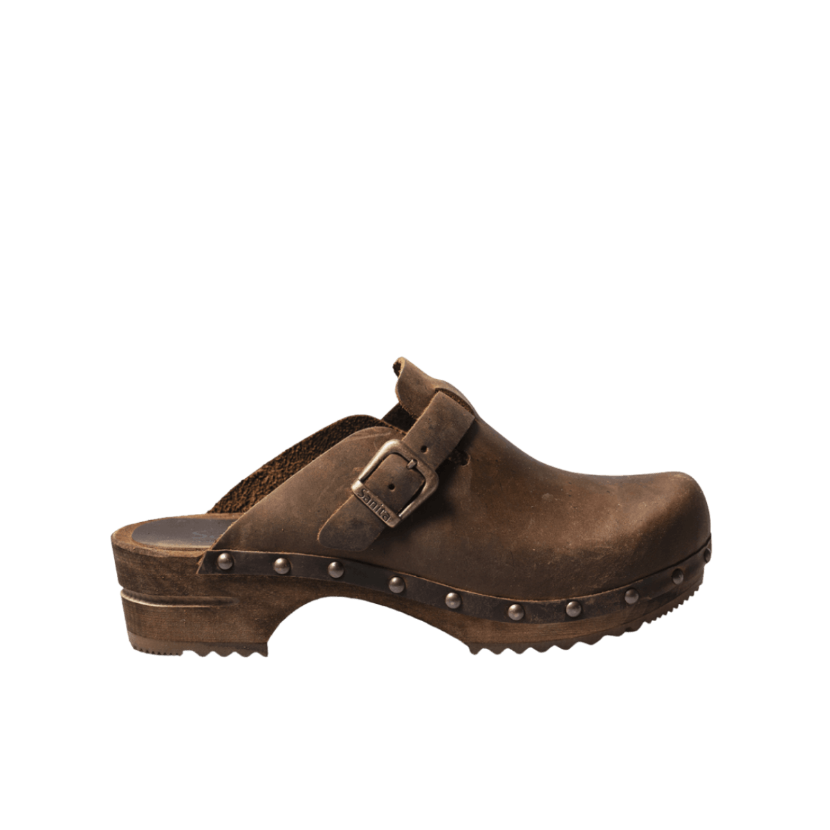 Zoccolo Sanita Wood Kristel Open Oil Antique Brown Leather - Sanita - Calzature Savorè
