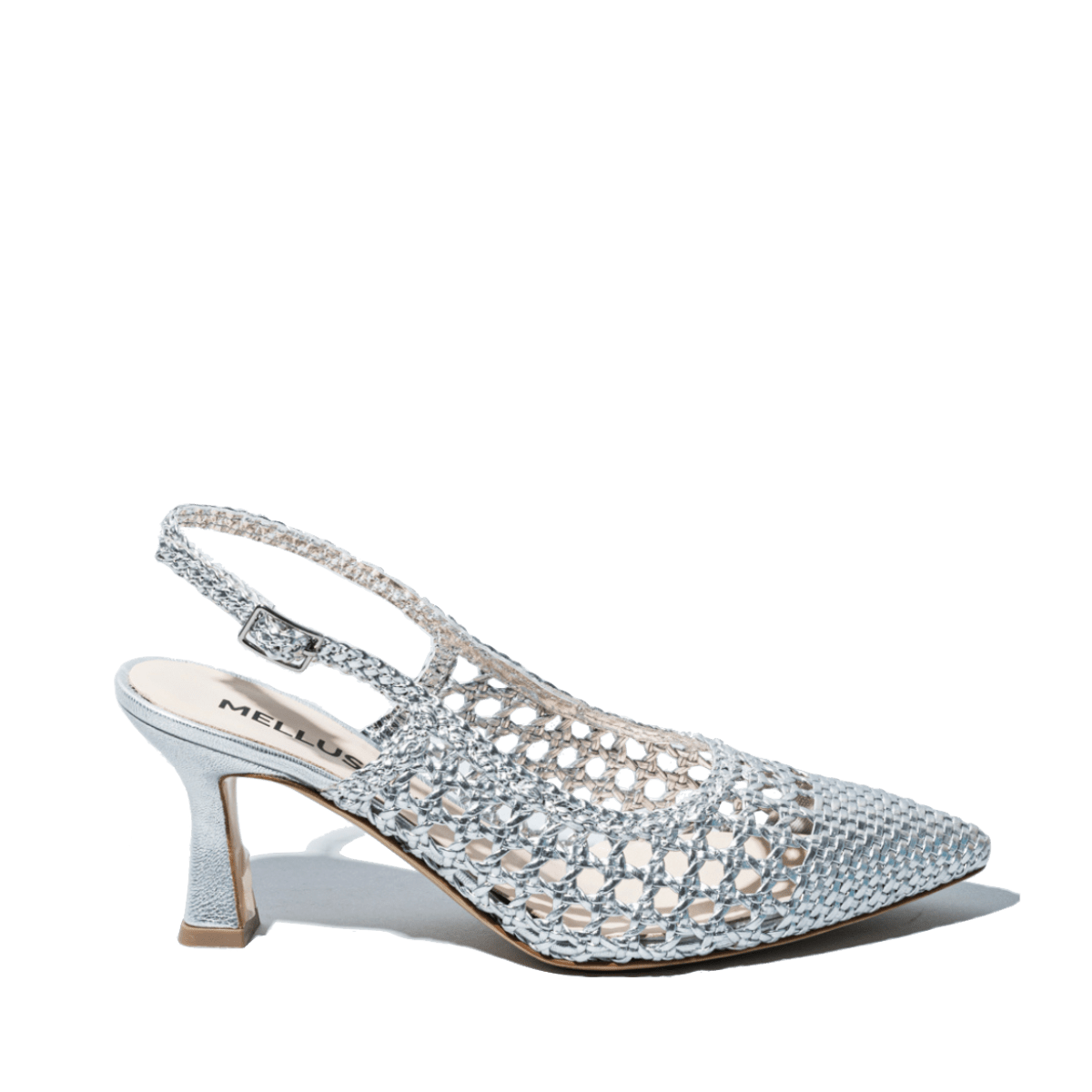 Slingback Melluso Pelle Traforato e Intreccio Argento