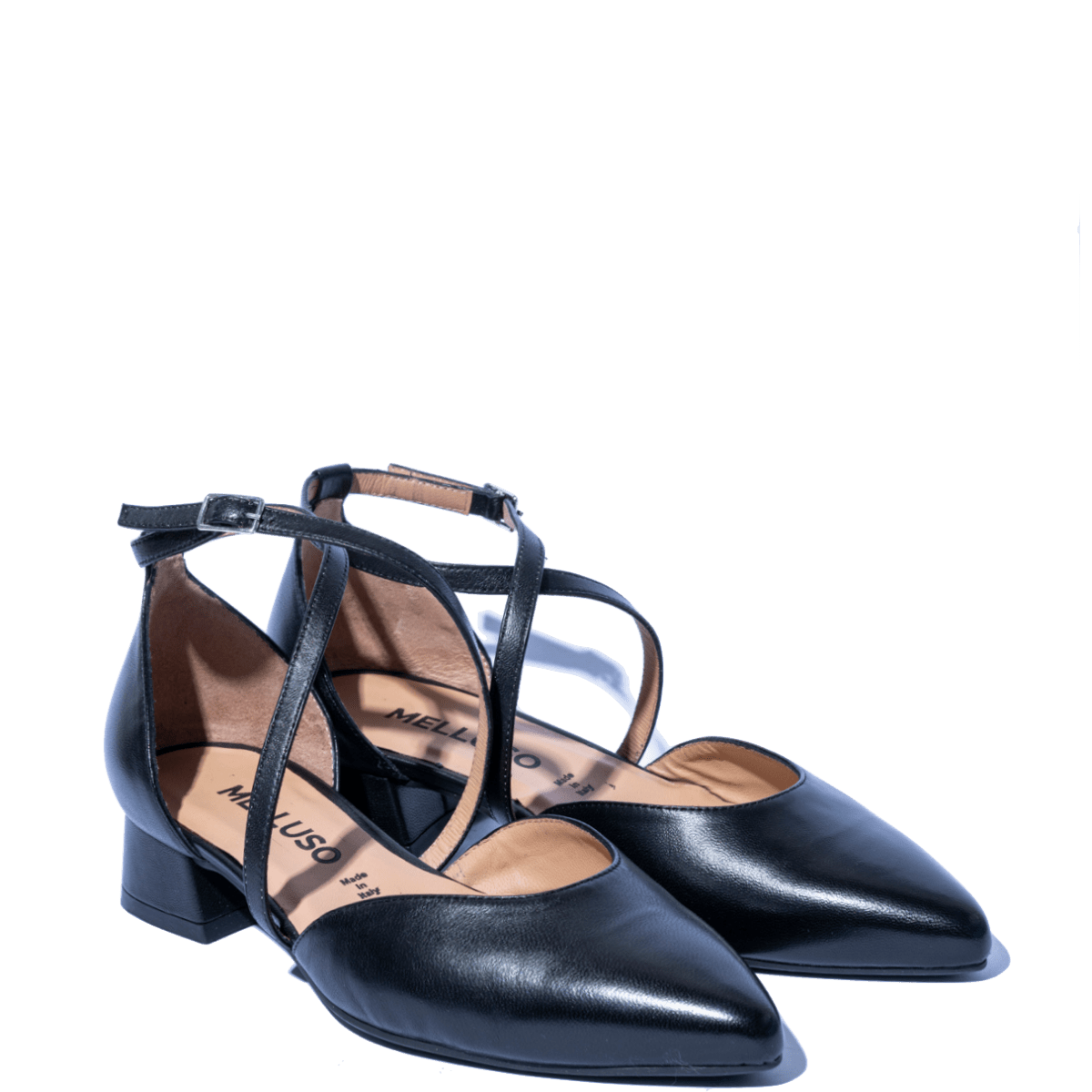 Décolleté Aperto Basso Melluso Doppio Cinturino Pelle Nero - Melluso - Calzature Savorè