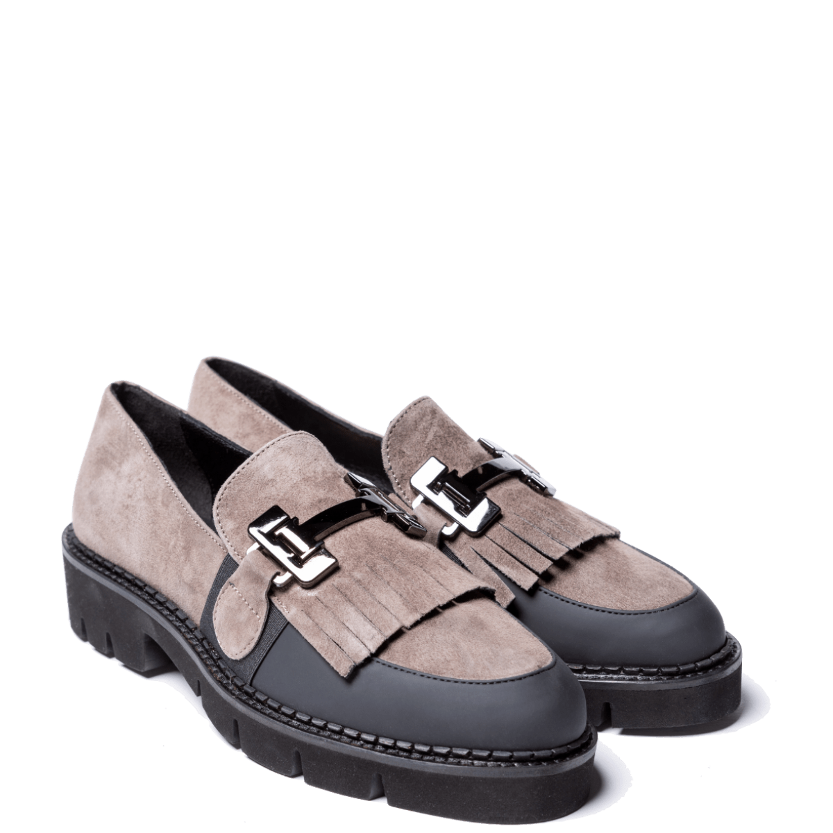 Mocassino Vitulli & Co. Fibbia Acciaio Scuro e Frangia Camoscio Tortora - Vitulli & Co. - Calzature Savorè