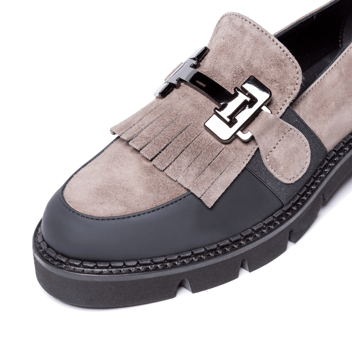 Mocassino Vitulli & Co. Fibbia Acciaio Scuro e Frangia Camoscio Tortora - Vitulli & Co. - Calzature Savorè