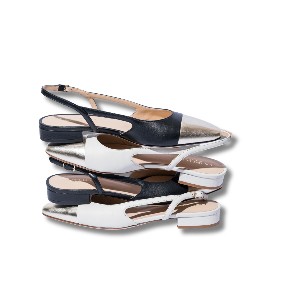 Slingback-La-Sellerie-Nappa-Soft-Nero/Oro-Tacco-Basso-5