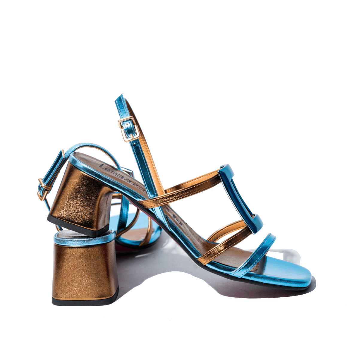 Sandalo Le Gazzelle Fibbia Geometrica Pelle Turchese / Bronzo - Le Gazzelle - Calzature Savorè