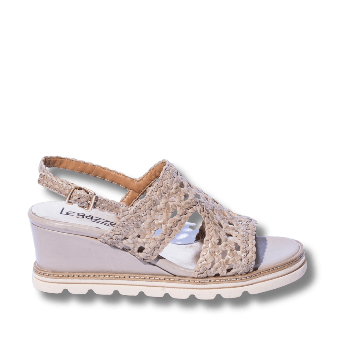 Sandalo Le Gazzelle Zeppa Pelle Intreccio Cappuccino - Le Gazzelle - Calzature Savorè