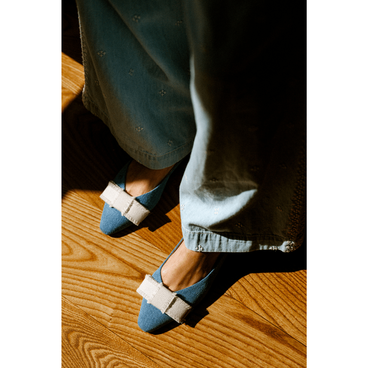 Slingback Bassa La Sellerie Nastro Gros Grain Tessuto Denim - La Sellerie - Calzature Savorè
