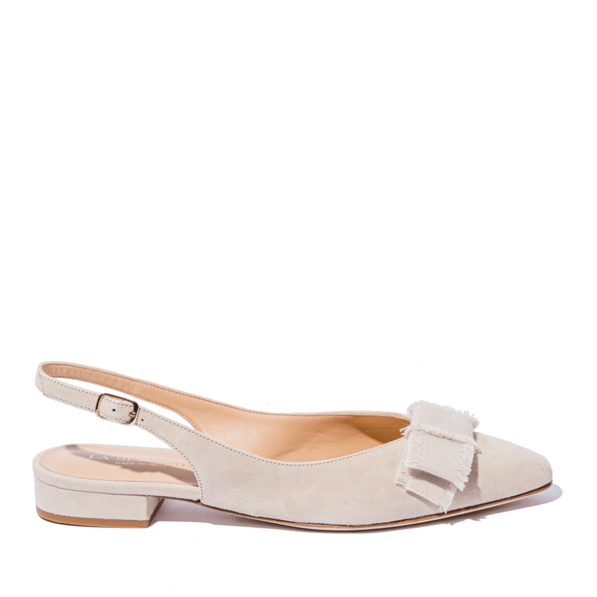 Slingback Basso La Sellerie Nastro Gros Grain Camoscio Sabbia - La Sellerie - Calzature Savorè
