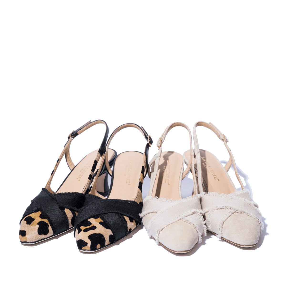 Slingback La Sellerie Camoscio Sabbia Nastro Gros Grain - La Sellerie - Calzature Savorè