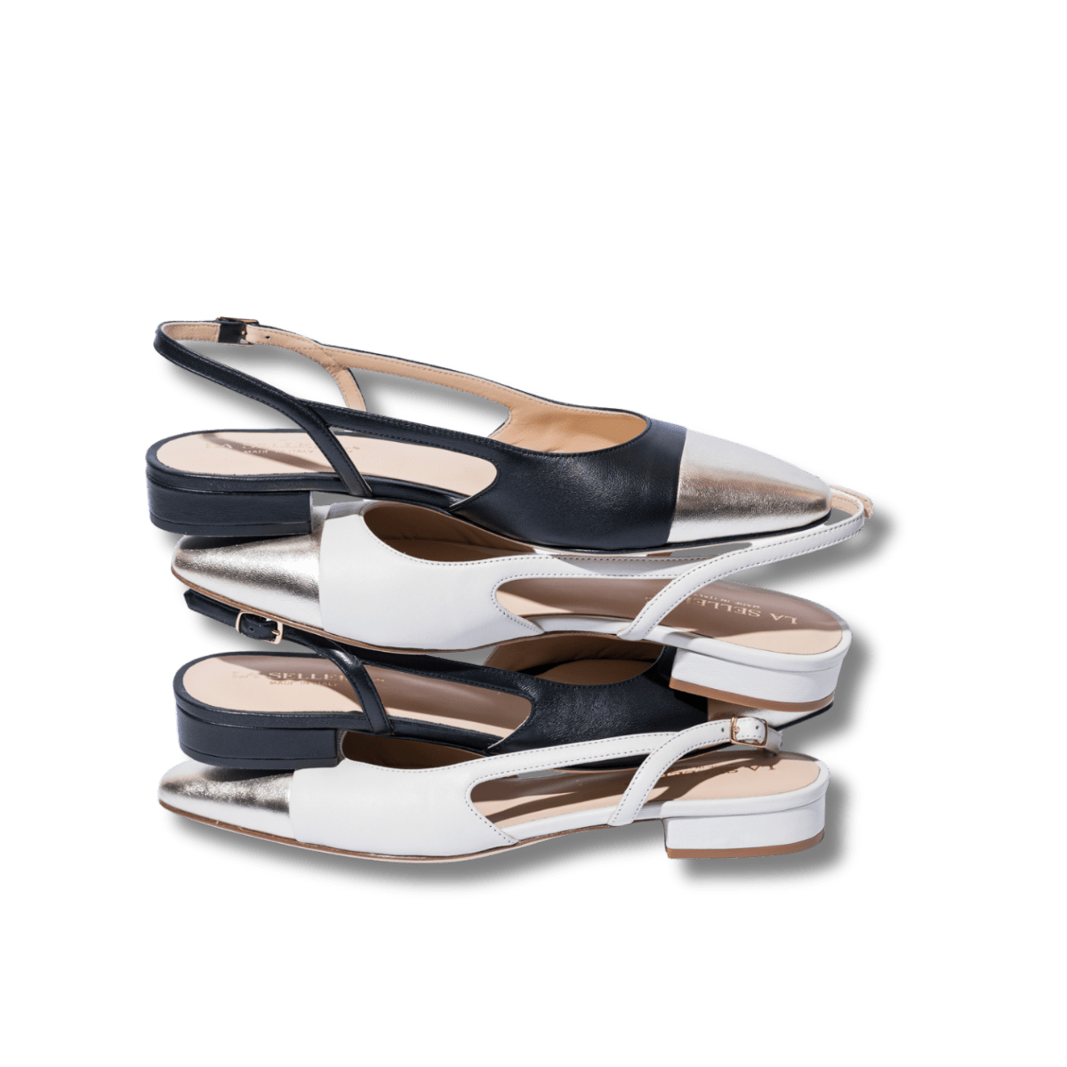 Slingback La Sellerie Nappa Soft Bianco / Oro Tacco Basso - La Sellerie - Calzature Savorè