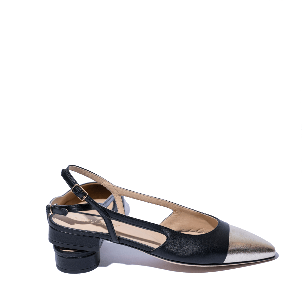 Slingback La Sellerie Nappa Soft Nero / Oro Tacco Basso - La Sellerie - Calzature Savorè