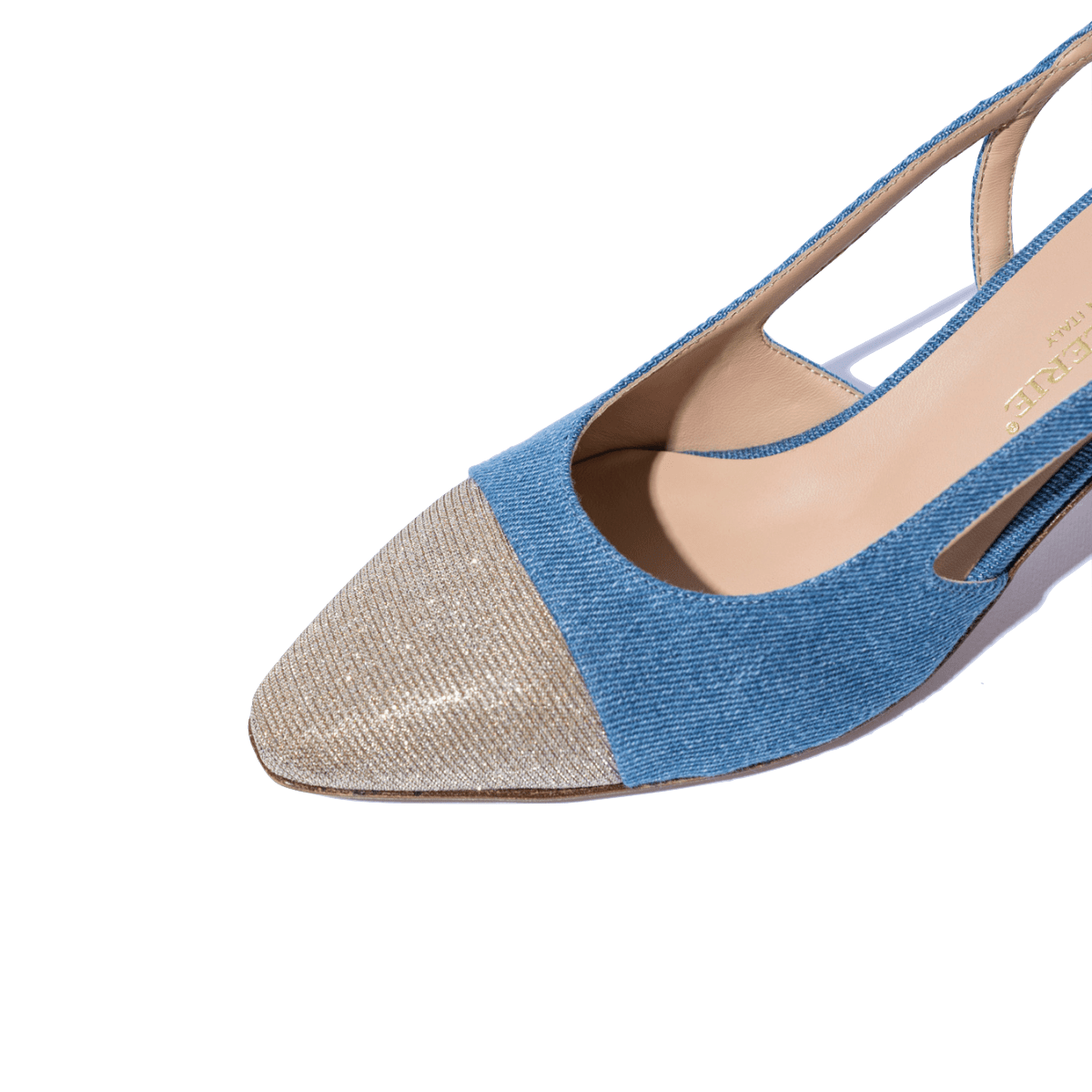 Slingback La Sellerie Tessuto Denim / Galassia Champagne - La Sellerie - Calzature Savorè