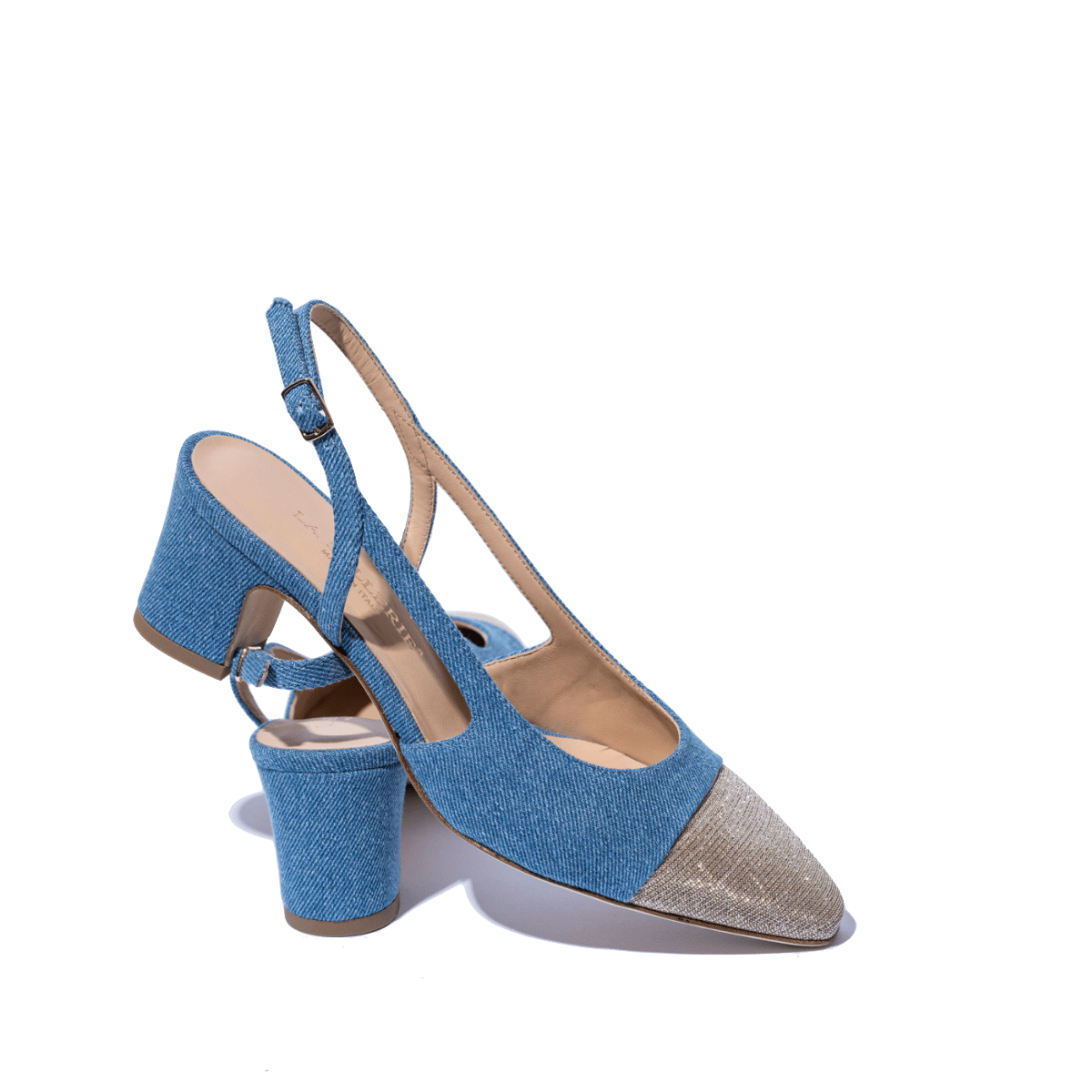 Slingback La Sellerie Tessuto Denim / Galassia Champagne - La Sellerie - Calzature Savorè