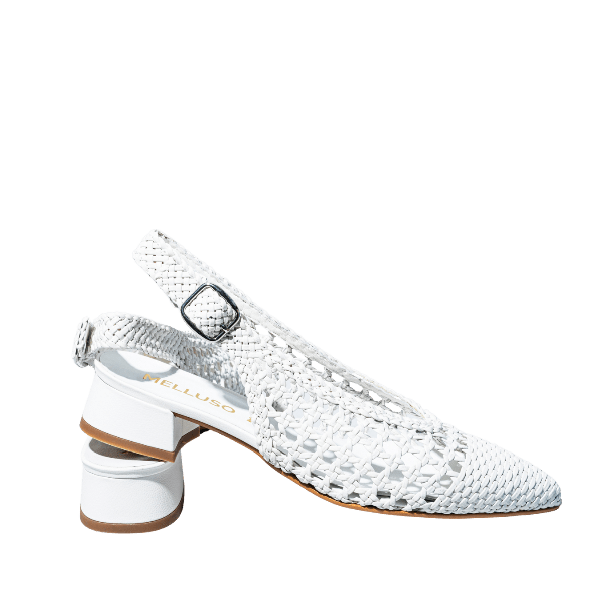 Slingback Melluso Arianna Pelle Traforato e Intreccio Bianco - Melluso - Calzature Savorè