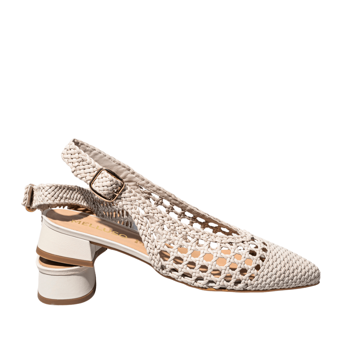Slingback Melluso Arianna Pelle Traforato e Intreccio Bone - Melluso - Calzature Savorè