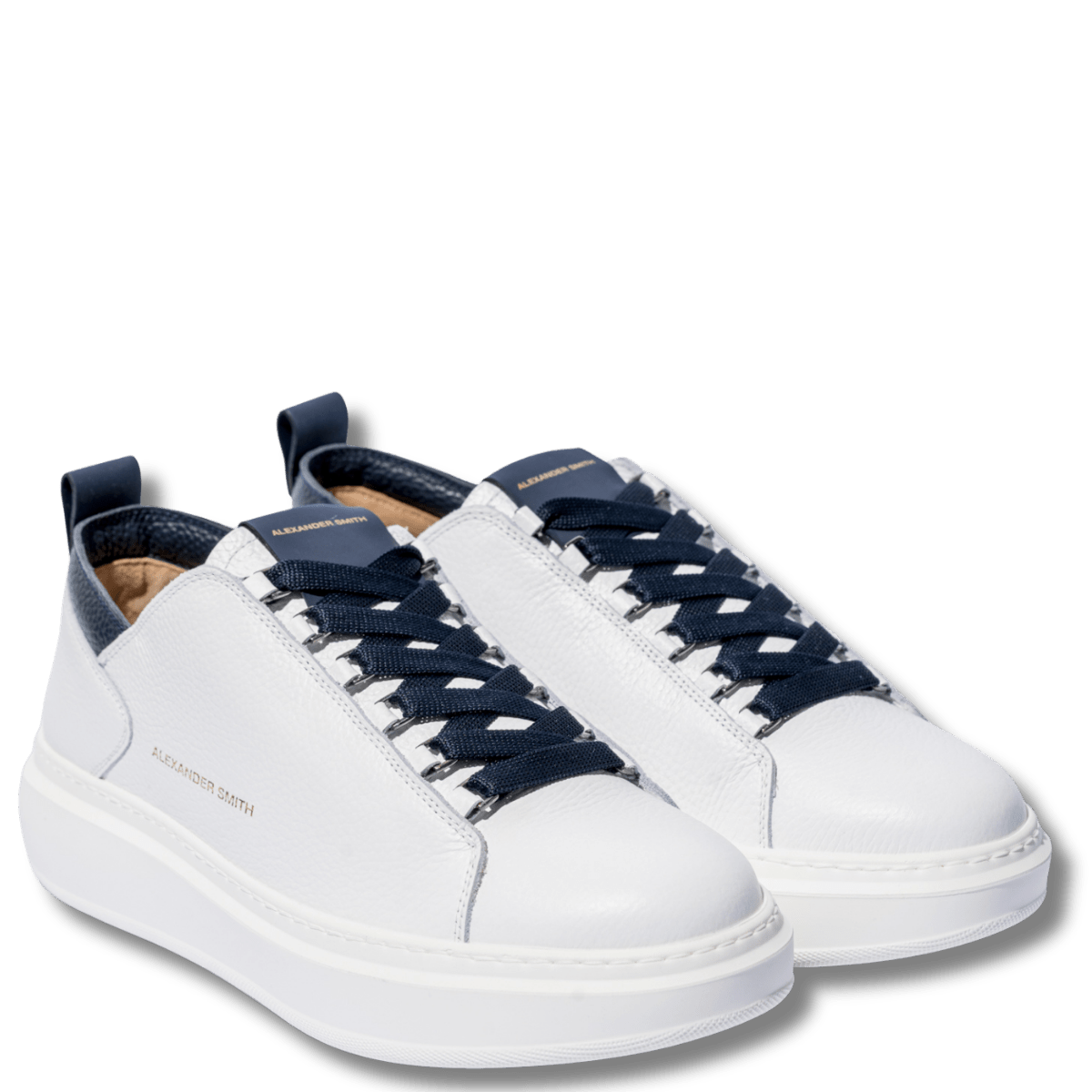 Sneaker Wembley Decostruita Pelle Bottalato White / Blue - Alexander Smith London - Calzature Savorè