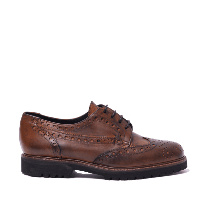 Allacciata Francesina Vitulli Co. Coda Di Rondine Pelle Spazzolata Cuoio