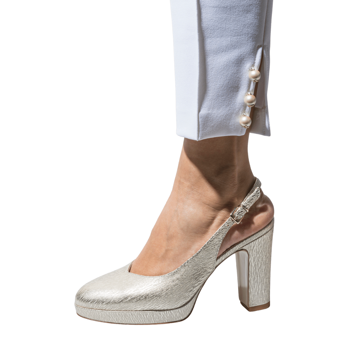 Scarpe Argento Chanel Argento Tacco Medio Slingback Vie En