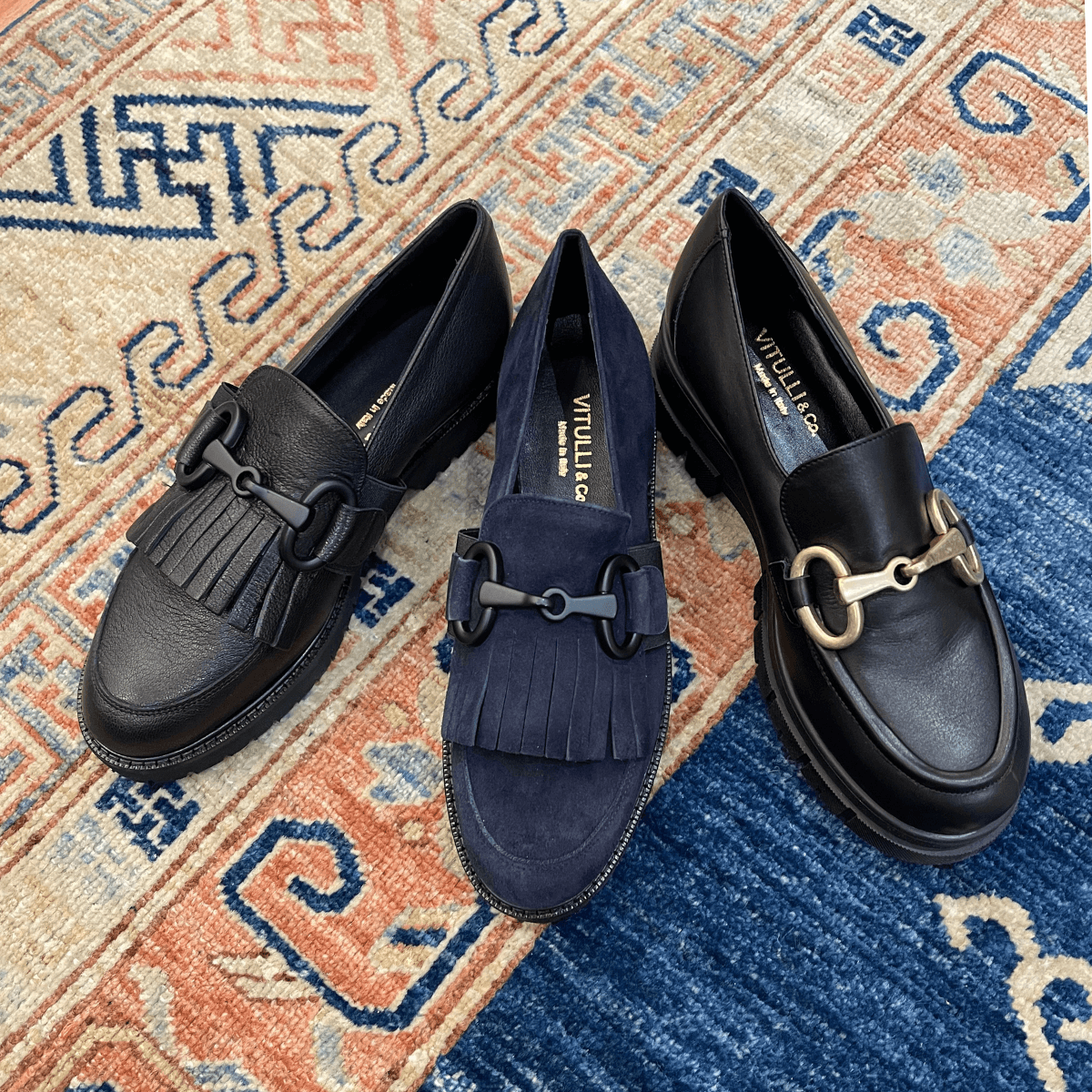 Mocassino Vitulli Frangia e Morsetto Camoscio Blu